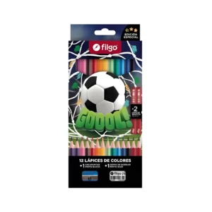 LAPIZ DE COLOR LARGO CON GOMA Y SACAPUNTA FUTBOL CAJA X12 UNIDADES FILGO - PN201-E12-STSY4