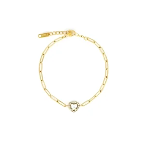 PULSERA ACERO DORADO CON DIJE CORAZON STRASS 18CM TRENDY - 16707 - Image 1