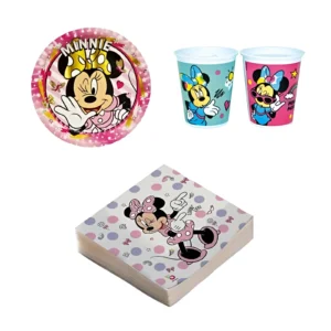 SET DESCARTABLES PLATOS. SERVILLETAS Y VASOS MINNIE 36 PIEZAS - KIT2 - Image 1