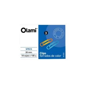 CLIPS FORRADO COLORES SURTIDOS Nº3 28MM CAJA X100 UNIDADES OLAMI - MT302 - Image 1